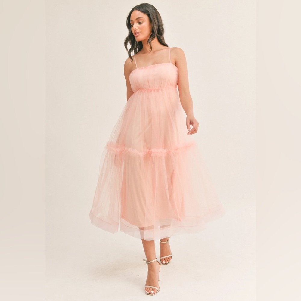 NWT Klesis Tiered Ruffle Tulle Midi Dress